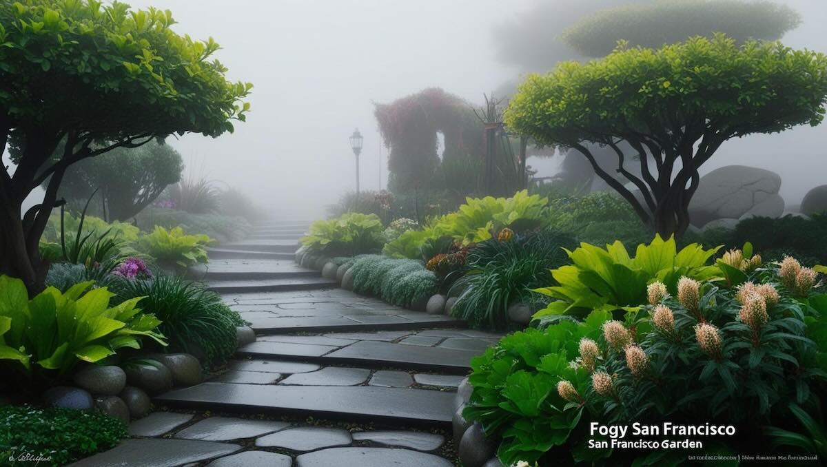 Foggy San Francisco garden here